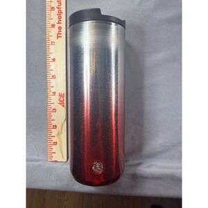 Starbucks 16oz Stainless Steel Tumbler Silver Red Ombre Glitter Travel Mug 2018